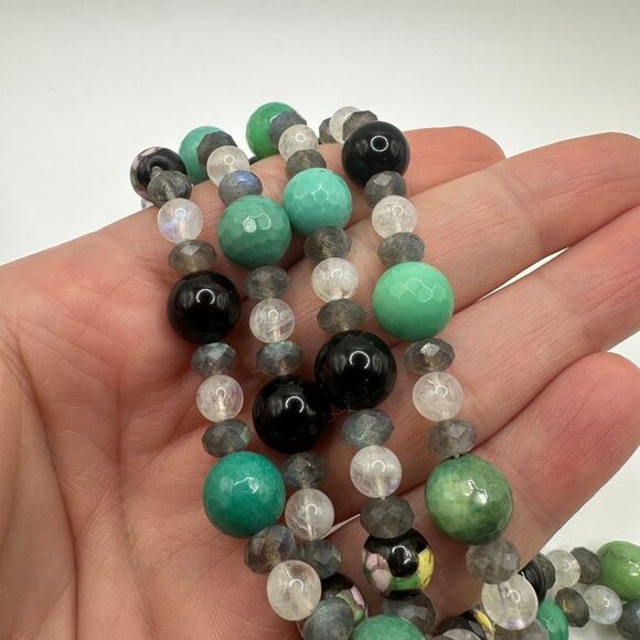 20" Double stranded stone, ceramic and cloisonné beaded necklace! - Picture 5 of 14